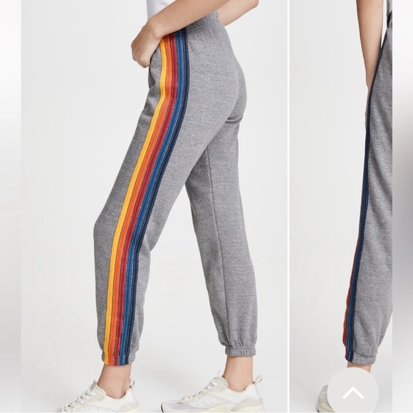 Aviator Nation Gray Track Pants with Rainbow Stripes - Picture 1 of 3